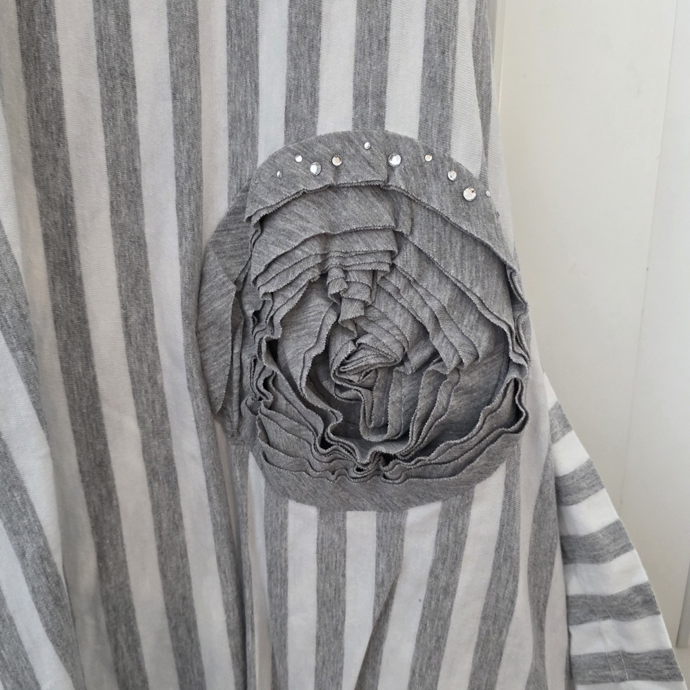 Kid Cute Ture Designer Dress Gray White Striped Avante-Garde Lagenlook Girls 10 - Picture 5 of 7